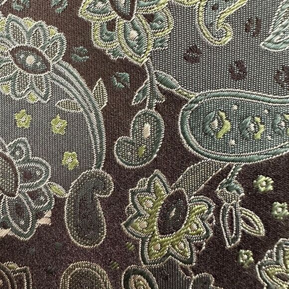 Geoffrey Beene Men's Necktie Brown Green Floral Paisley Print 100% Silk Handmade - Picture 2 of 7